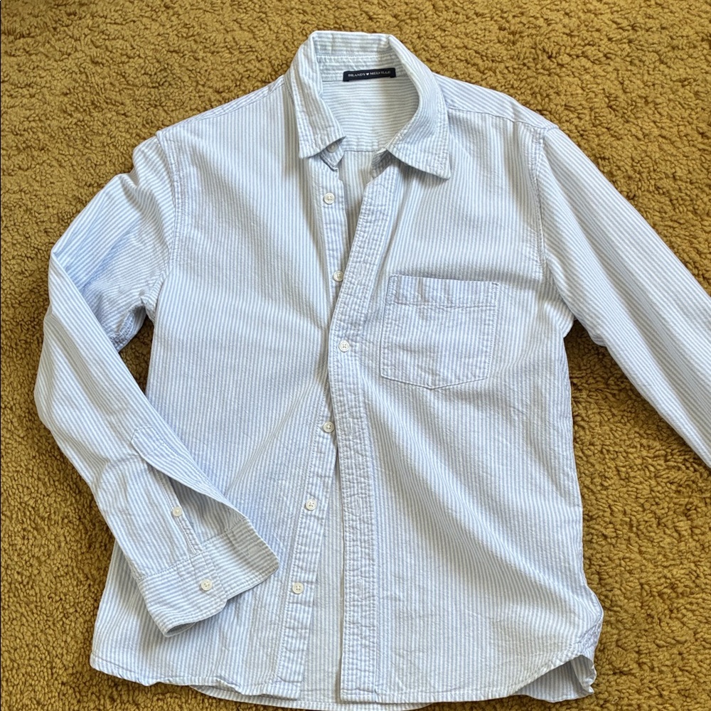 Brandy Melville Blue & White Striped Button Down Shirt 💯 cotton EUC